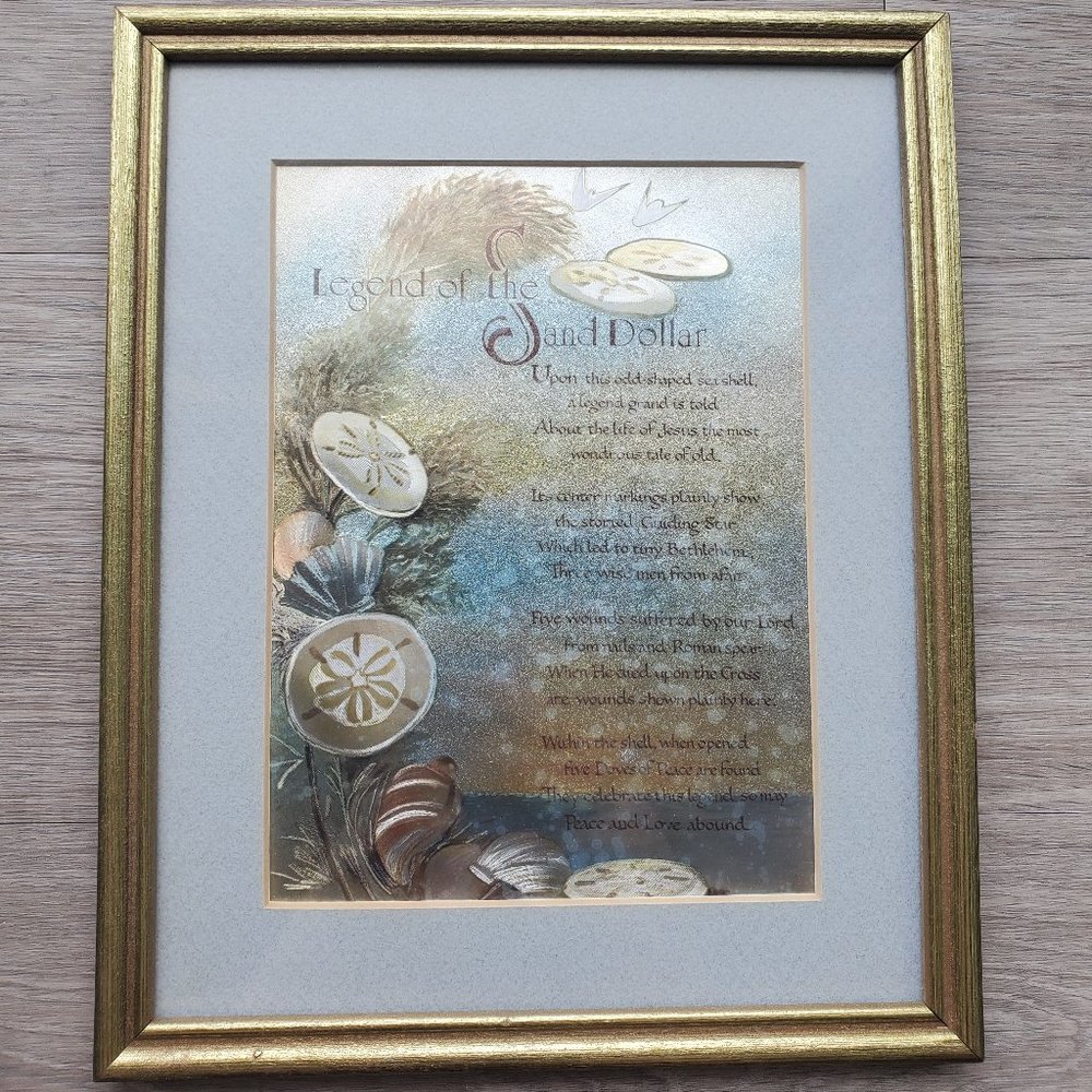 Legend of the Sand Dollar poem in vintage gold frame